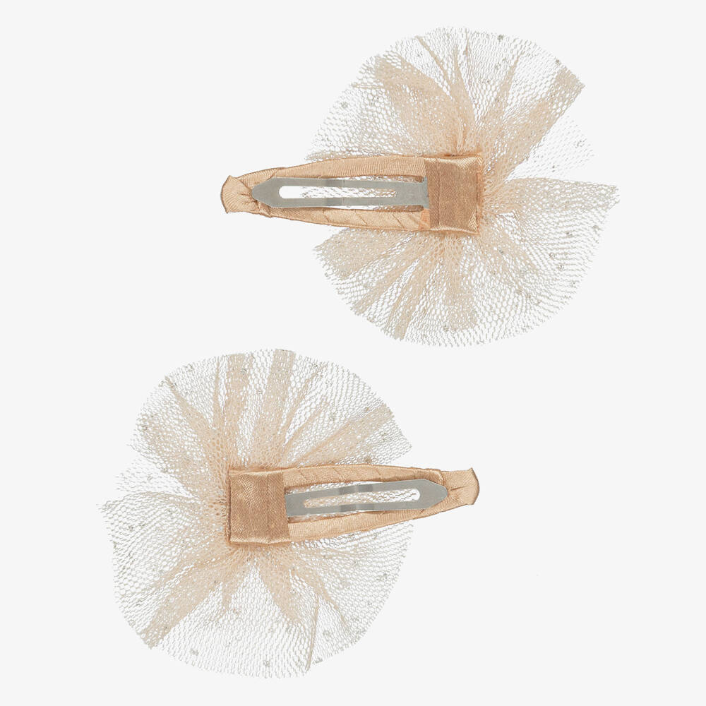 Mimi & Lula-Girls Dusky Pink Tulle & Gold Star Hair Clips (2 Pack) | Childrensalon Outlet