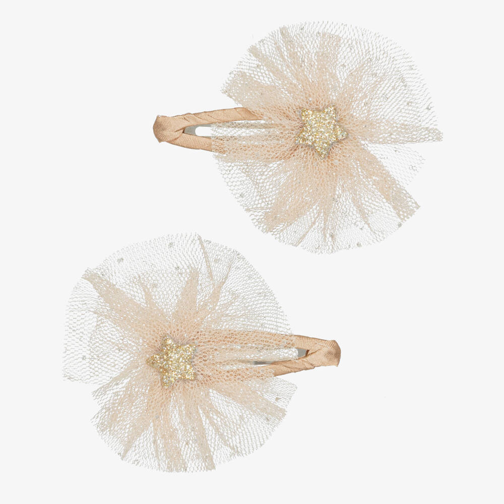 Mimi & Lula-Girls Dusky Pink Tulle & Gold Star Hair Clips (2 Pack) | Childrensalon Outlet