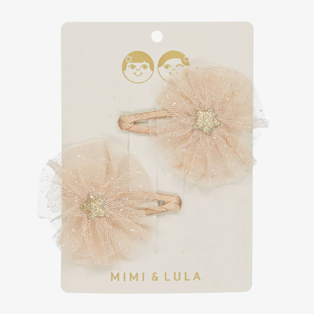 Mimi & Lula-Girls Dusky Pink Tulle & Gold Star Hair Clips (2 Pack) | Childrensalon Outlet
