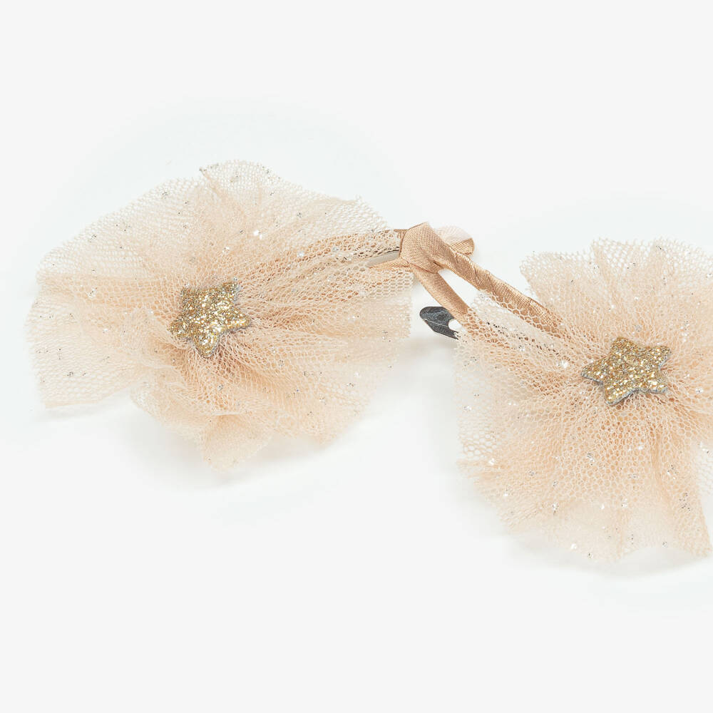 Mimi & Lula-Girls Dusky Pink Tulle & Gold Star Hair Clips (2 Pack) | Childrensalon Outlet
