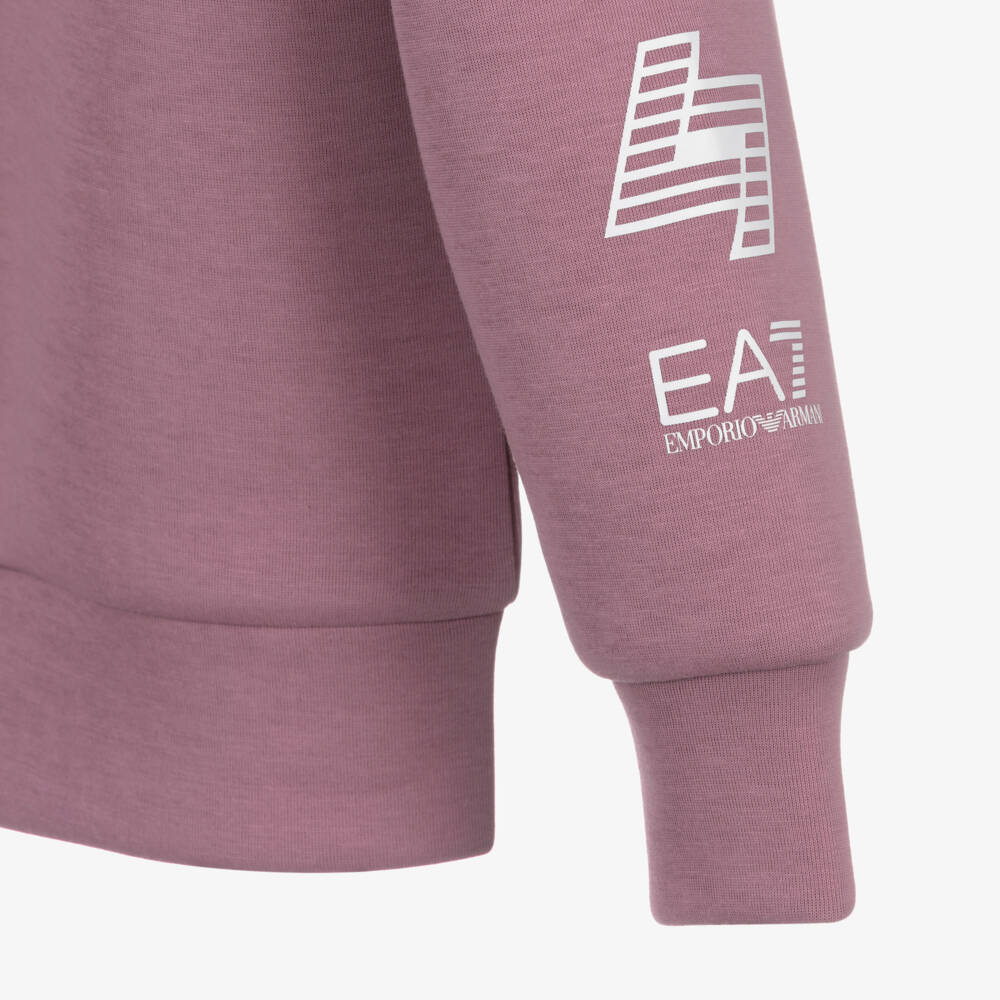EA7 Emporio Armani-Girls Dusky Pink Ventus7 Hoodie with Logo Taping | Childrensalon Outlet