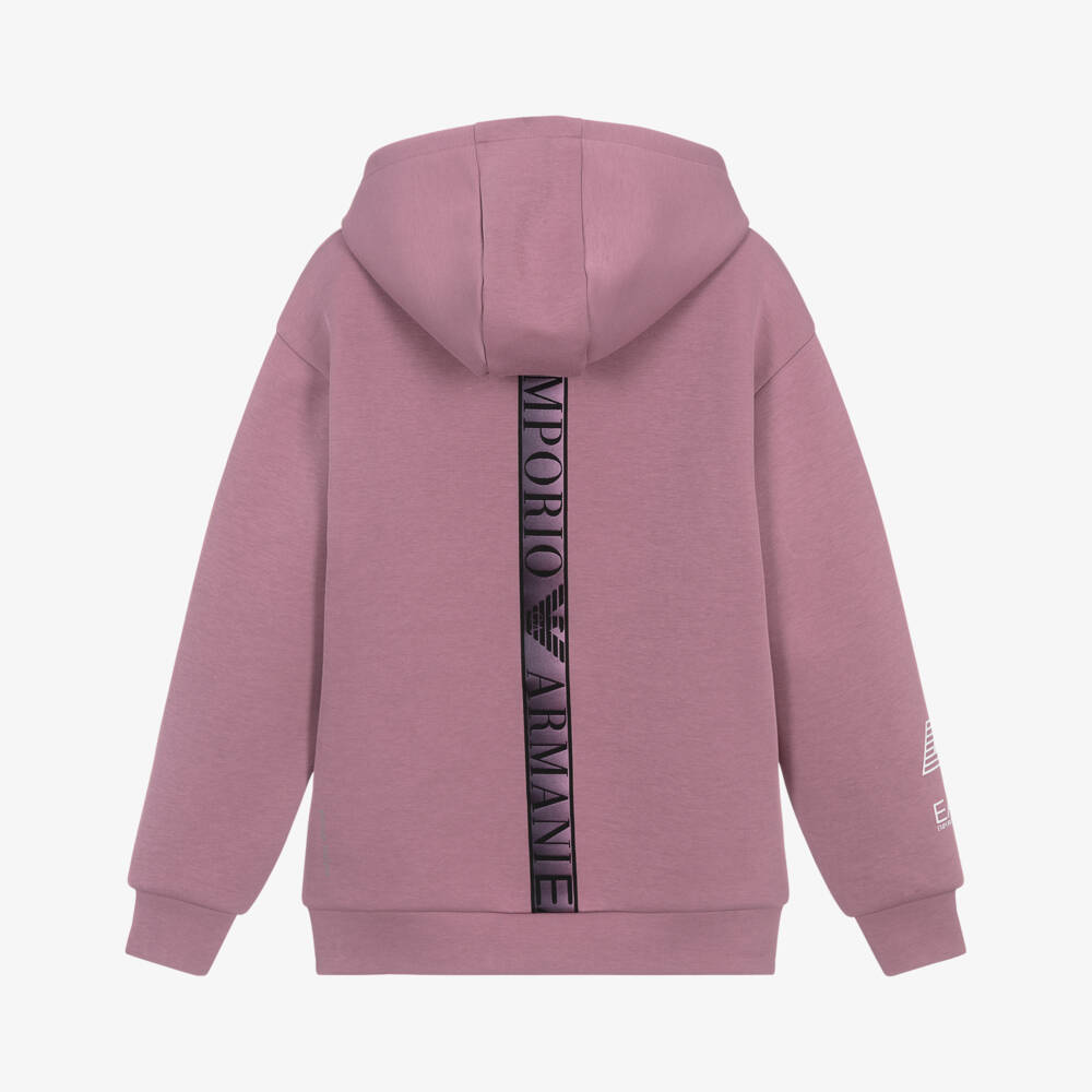 EA7 Emporio Armani-Girls Dusky Pink Ventus7 Hoodie with Logo Taping | Childrensalon Outlet