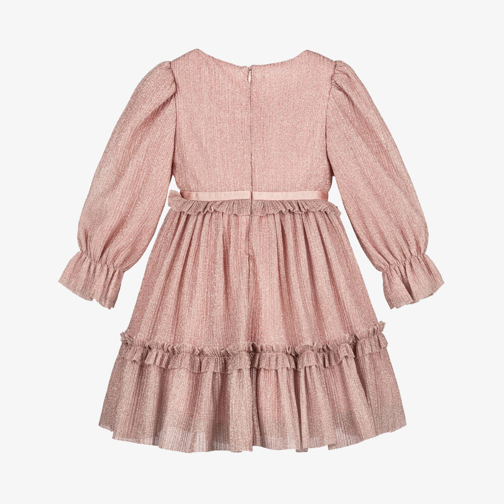Patachou-Girls Dusty Pink Glittery Plissé Dress | Childrensalon Outlet