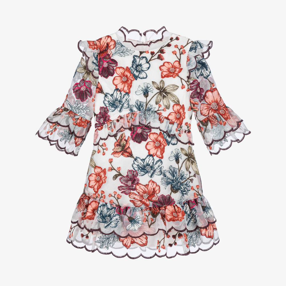 Marlo Kids-Girls Embroidered Floral Organza Dress | Childrensalon Outlet