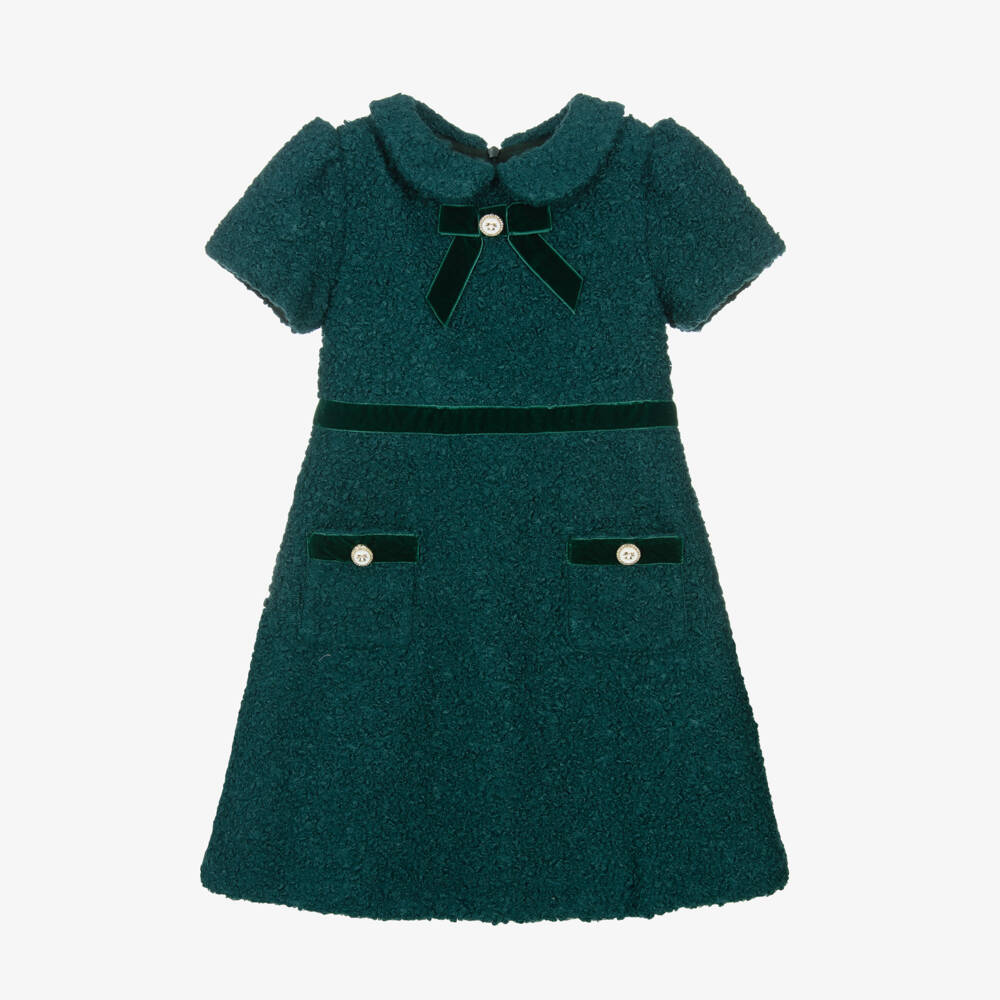 Patachou-Girls Emerald Green Bouclé Dress | Childrensalon Outlet