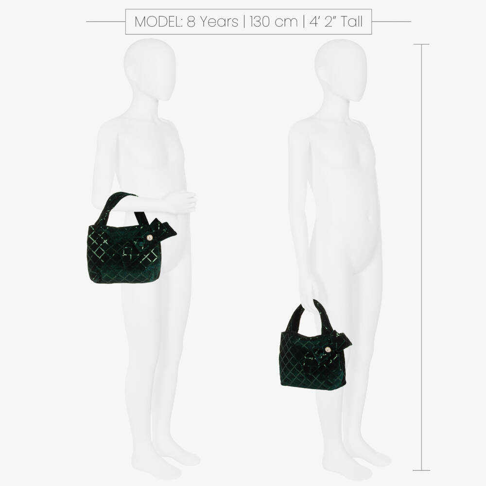 Patachou-Girls Emerald Green Sequinned Velvet Handbag (22cm) | Childrensalon Outlet