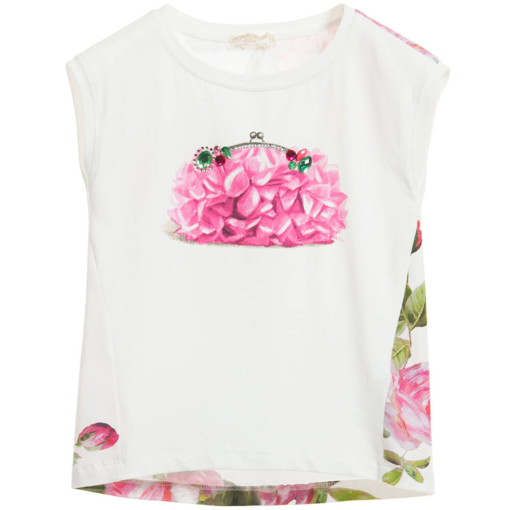 Monnalisa Chic-Girls Floral Bag Print T-Shirt | Childrensalon Outlet
