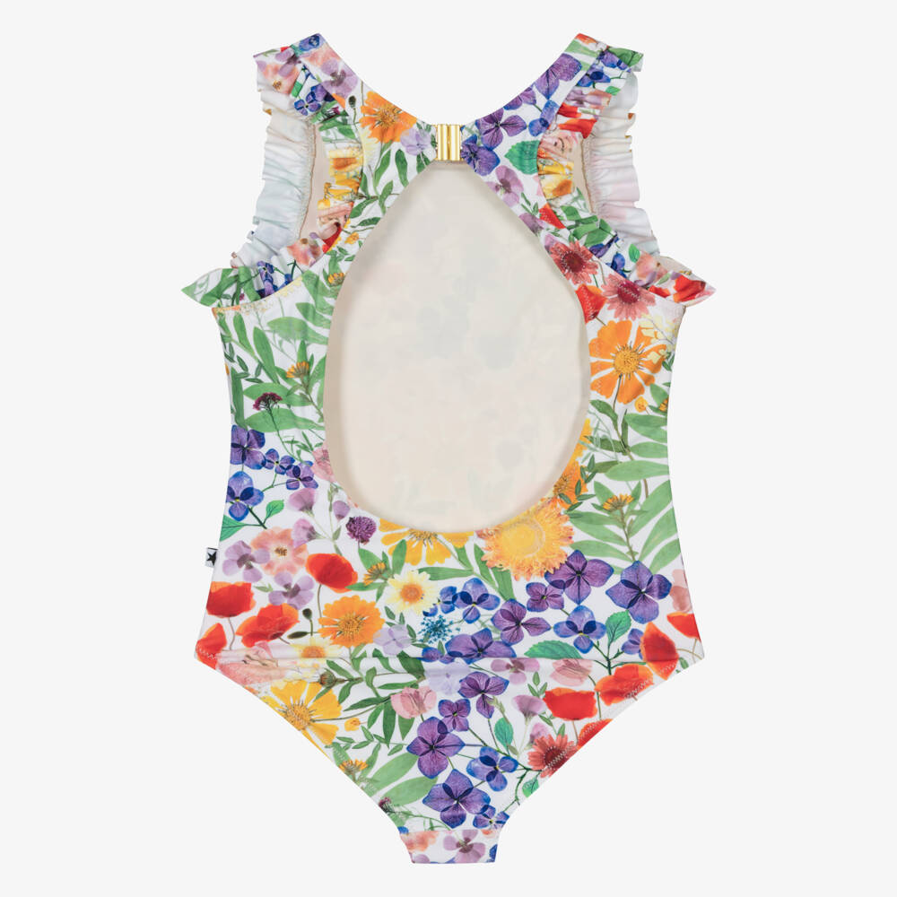 Molo-Girls Floral Ruffle Swimsuit with Open Back (UPF50+) | Childrensalon Outlet