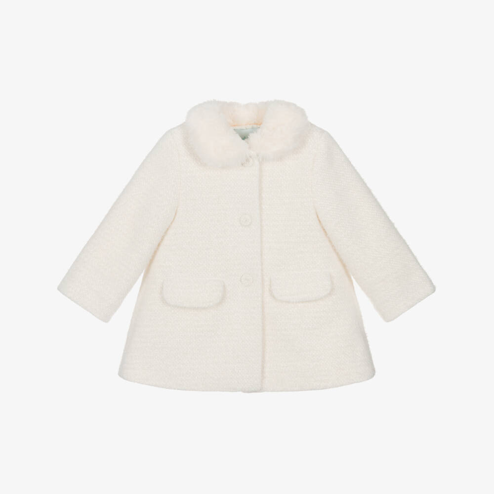 Abel & Lula-Girls Fluffy Ivory Tweed Coat | Childrensalon Outlet