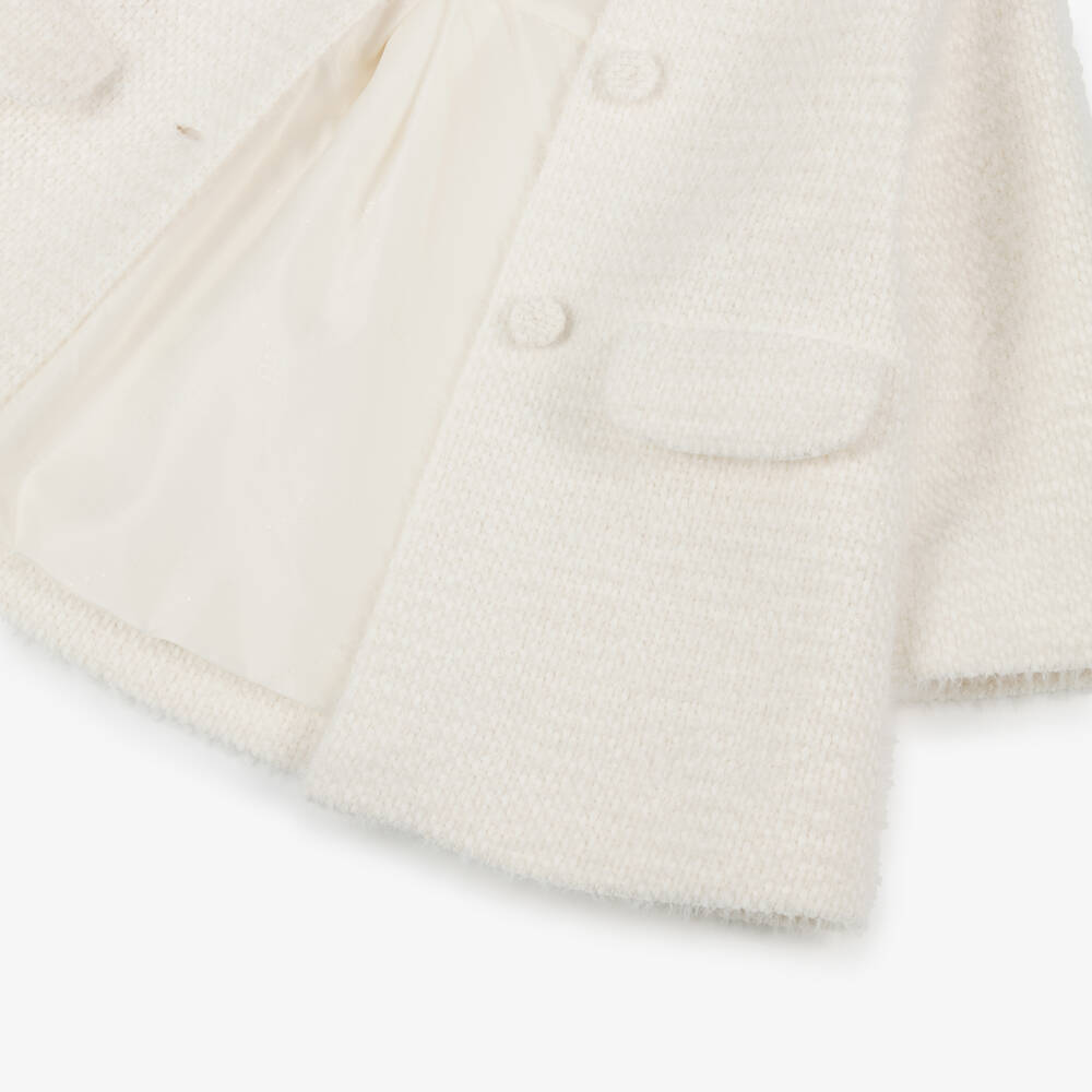 Abel & Lula-Girls Fluffy Ivory Tweed Coat | Childrensalon Outlet