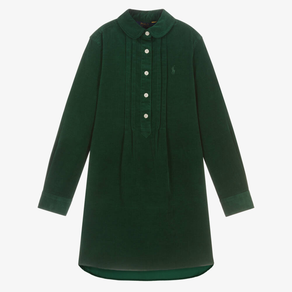 Ralph Lauren-Girls Forest Green Cotton Needlecord Dress | Childrensalon Outlet