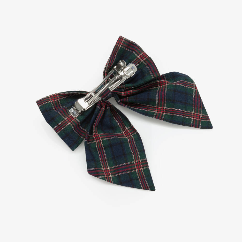 Mimi & Lula-Girls Forest Green Tartan & Velvet Bow Hair Clips (2 Pack) | Childrensalon Outlet