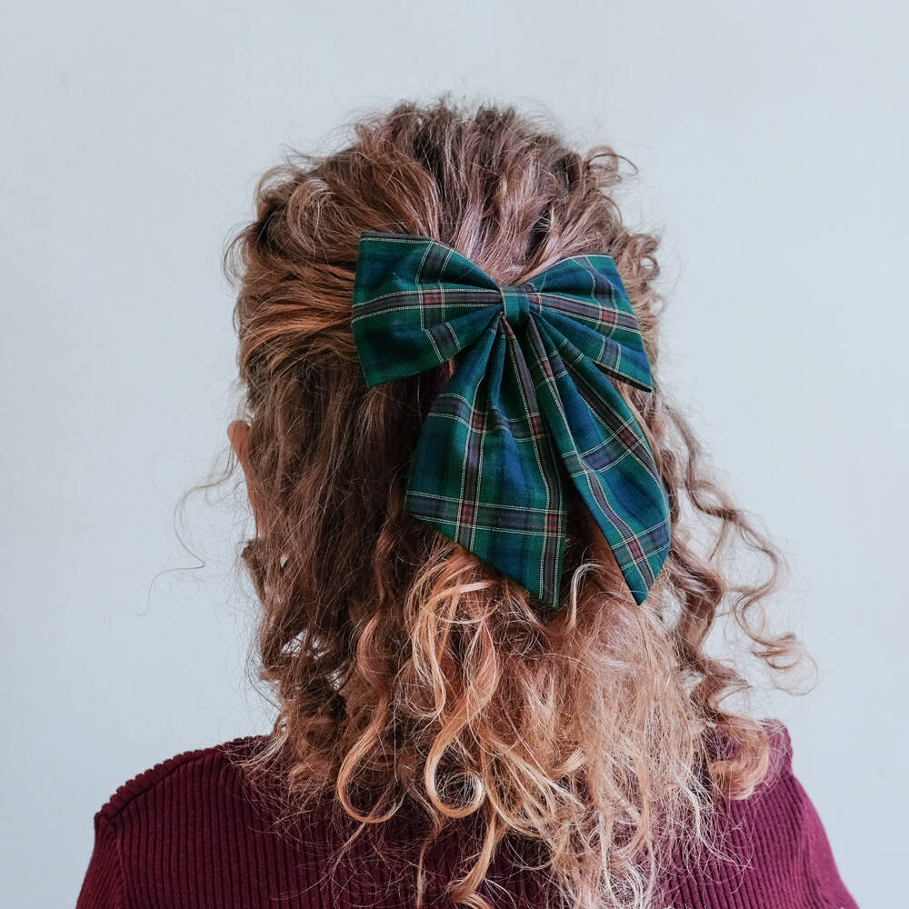 Mimi & Lula-Girls Forest Green Tartan & Velvet Bow Hair Clips (2 Pack) | Childrensalon Outlet