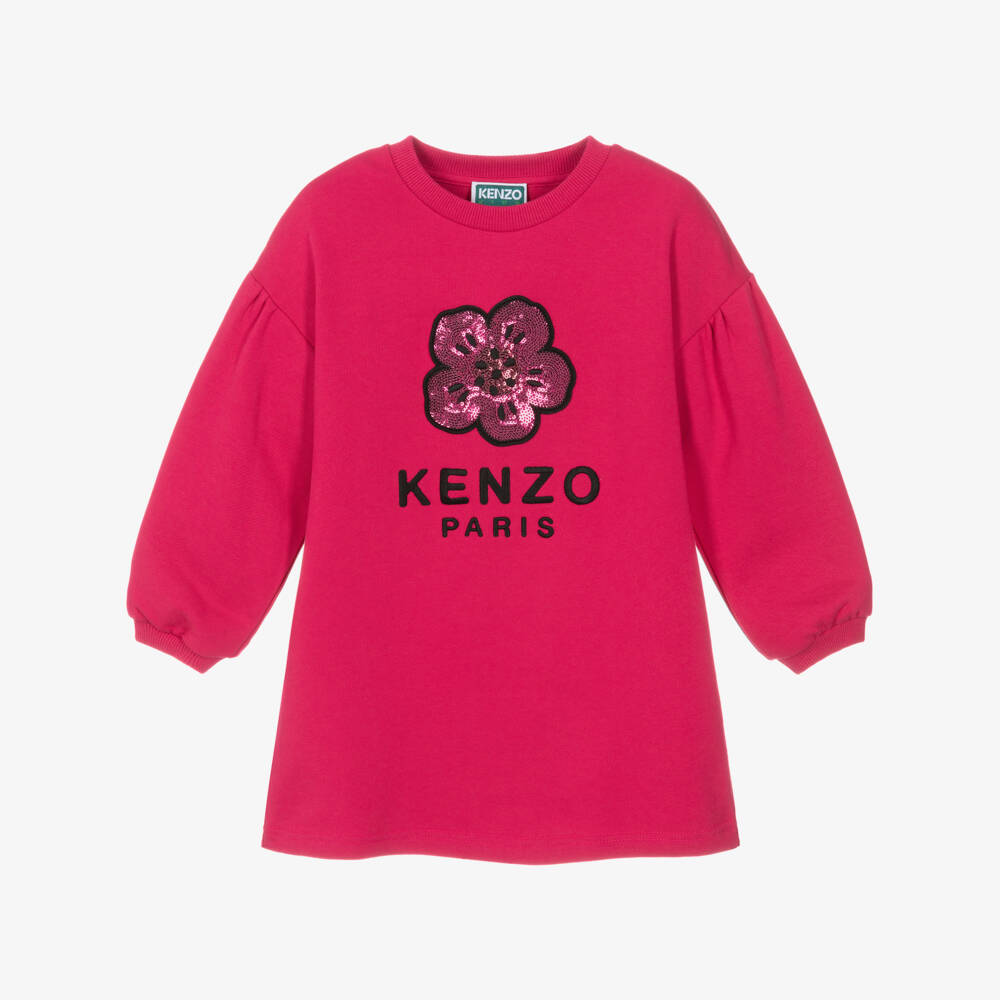 KENZO KIDS-Girls Fuchsia Pink Sweatshirt Dress with Boke Flower | Childrensalon Outlet