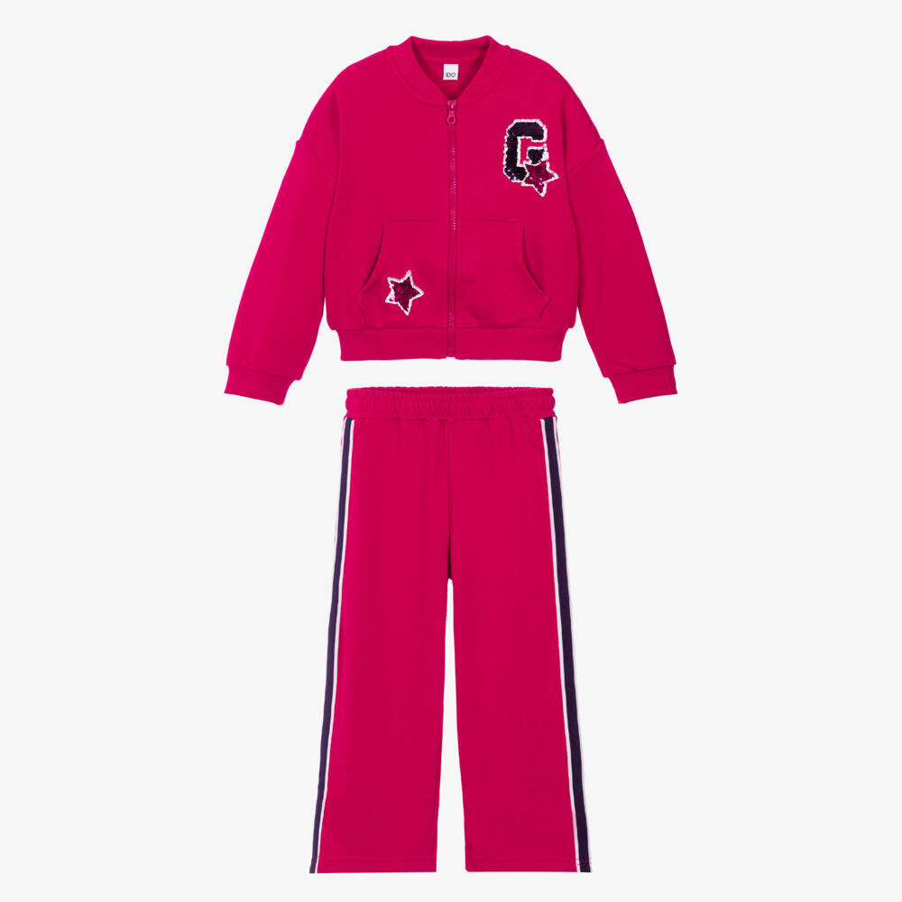 iDO-Girls Fuchsia Pink Tracksuit with Sequin Motifs | Childrensalon Outlet