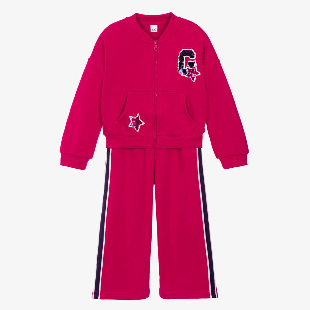 iDO-Girls Fuchsia Pink Tracksuit with Sequin Motifs | Childrensalon Outlet