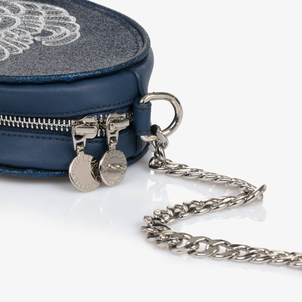 Stella McCartney Kids-Girls Glitterly Blue Faux Leather Heart Shoulder Bag (17cm) | Childrensalon Outlet