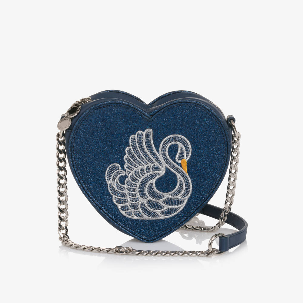 Stella McCartney Kids-Girls Glitterly Blue Faux Leather Heart Shoulder Bag (17cm) | Childrensalon Outlet