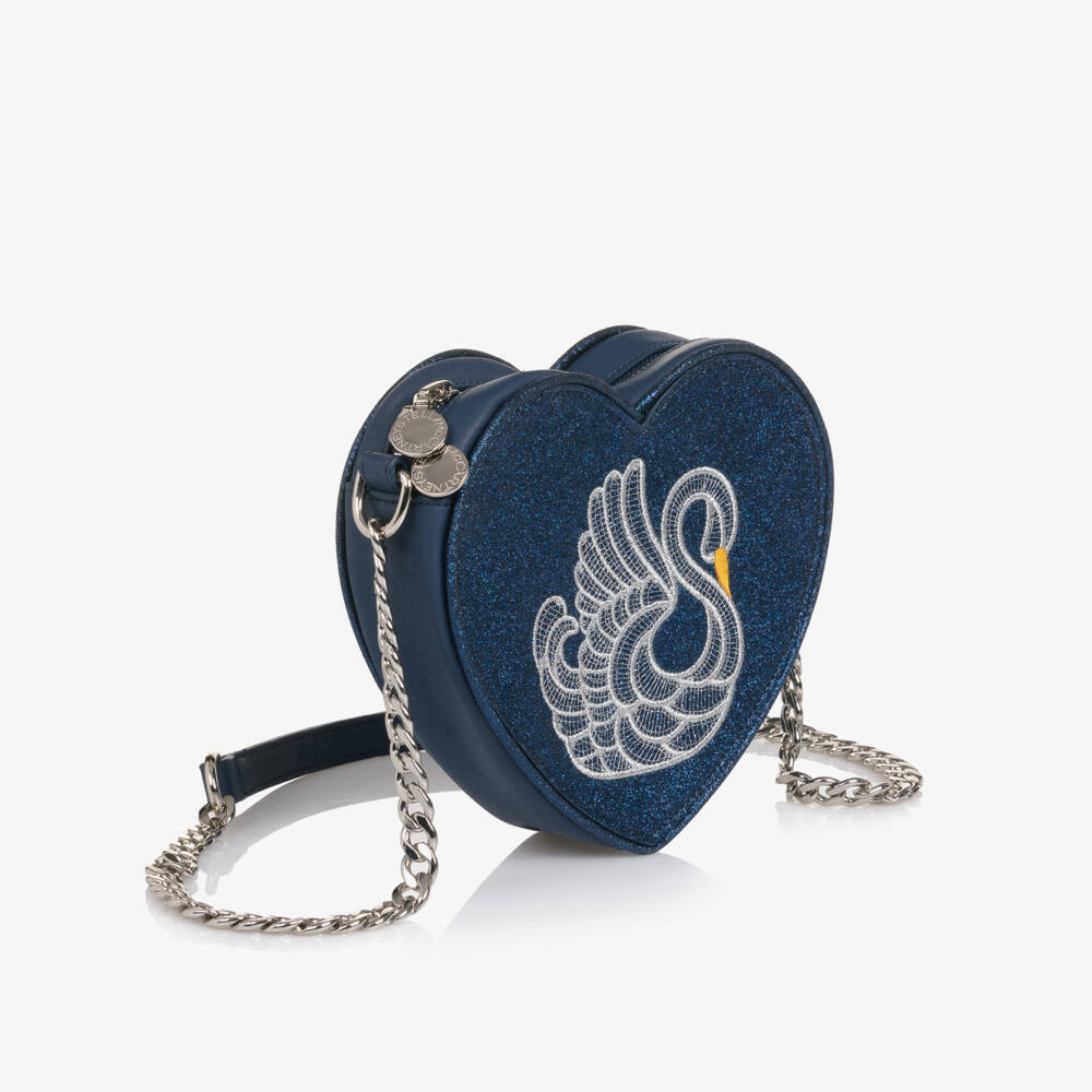 Stella McCartney Kids-Girls Glitterly Blue Faux Leather Heart Shoulder Bag (17cm) | Childrensalon Outlet