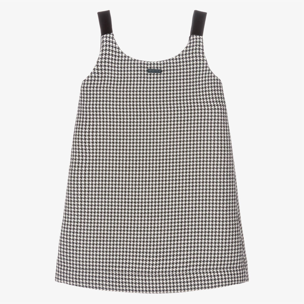 Monnalisa Chic-Girls Glittery Black Dogstooth Dress with Rose Appliqués | Childrensalon Outlet