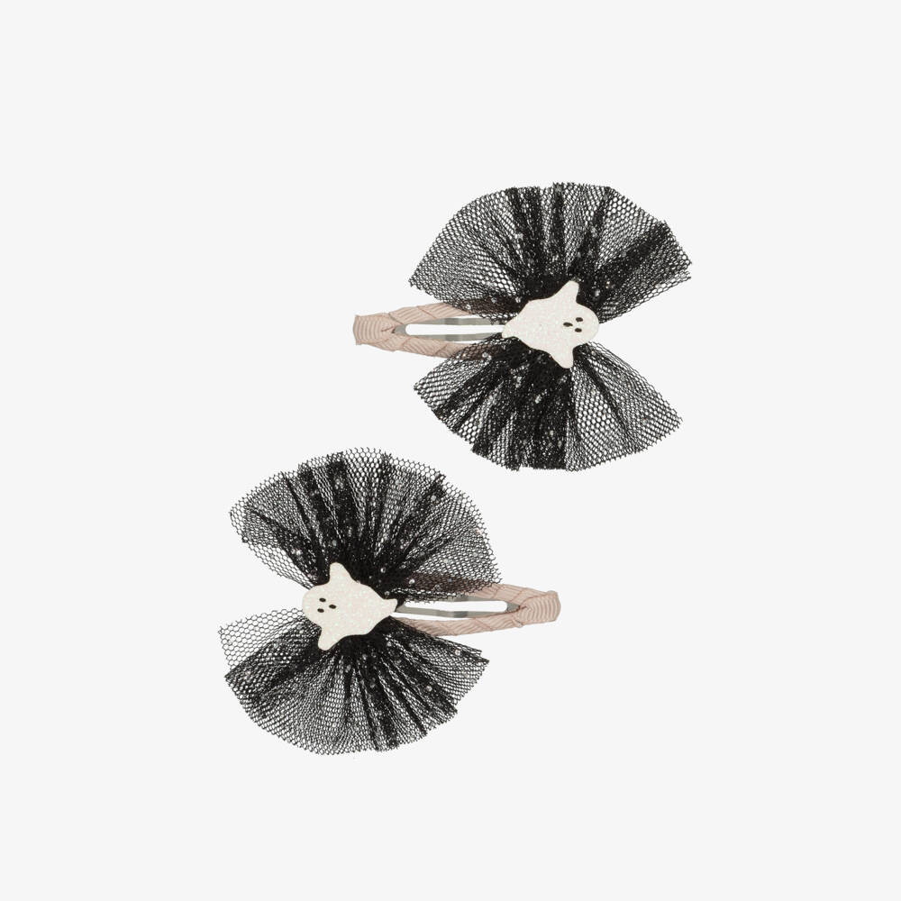 Mimi & Lula-Girls Glittery Black Tulle Hair Clips with Ghosts (2 Pack) | Childrensalon Outlet