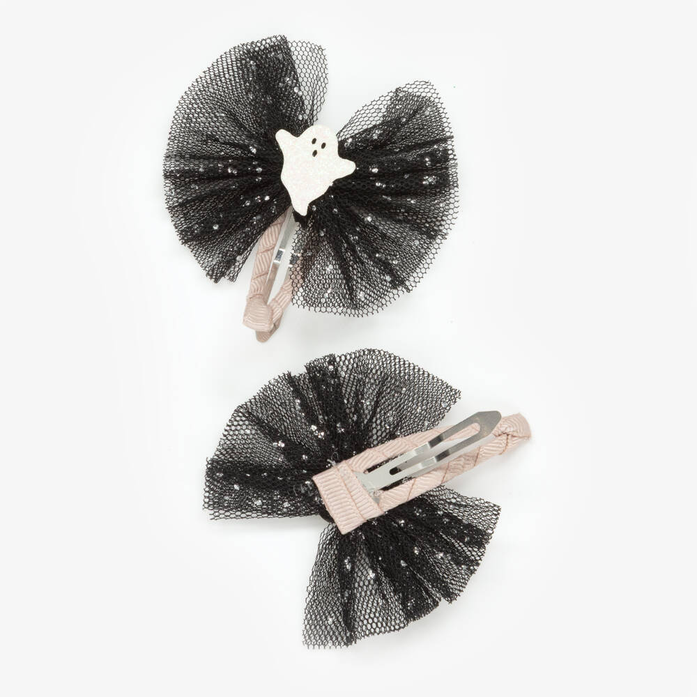 Mimi & Lula-Girls Glittery Black Tulle Hair Clips with Ghosts (2 Pack) | Childrensalon Outlet