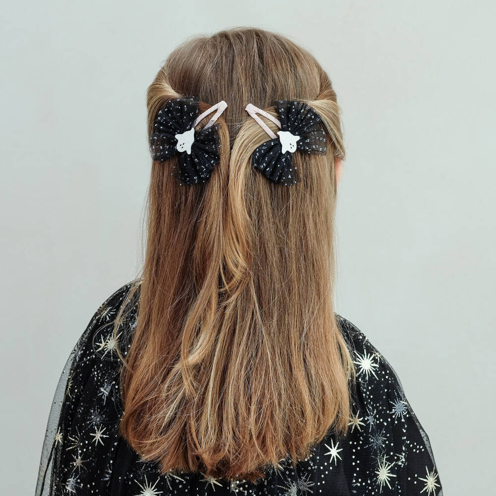 Mimi & Lula-Girls Glittery Black Tulle Hair Clips with Ghosts (2 Pack) | Childrensalon Outlet
