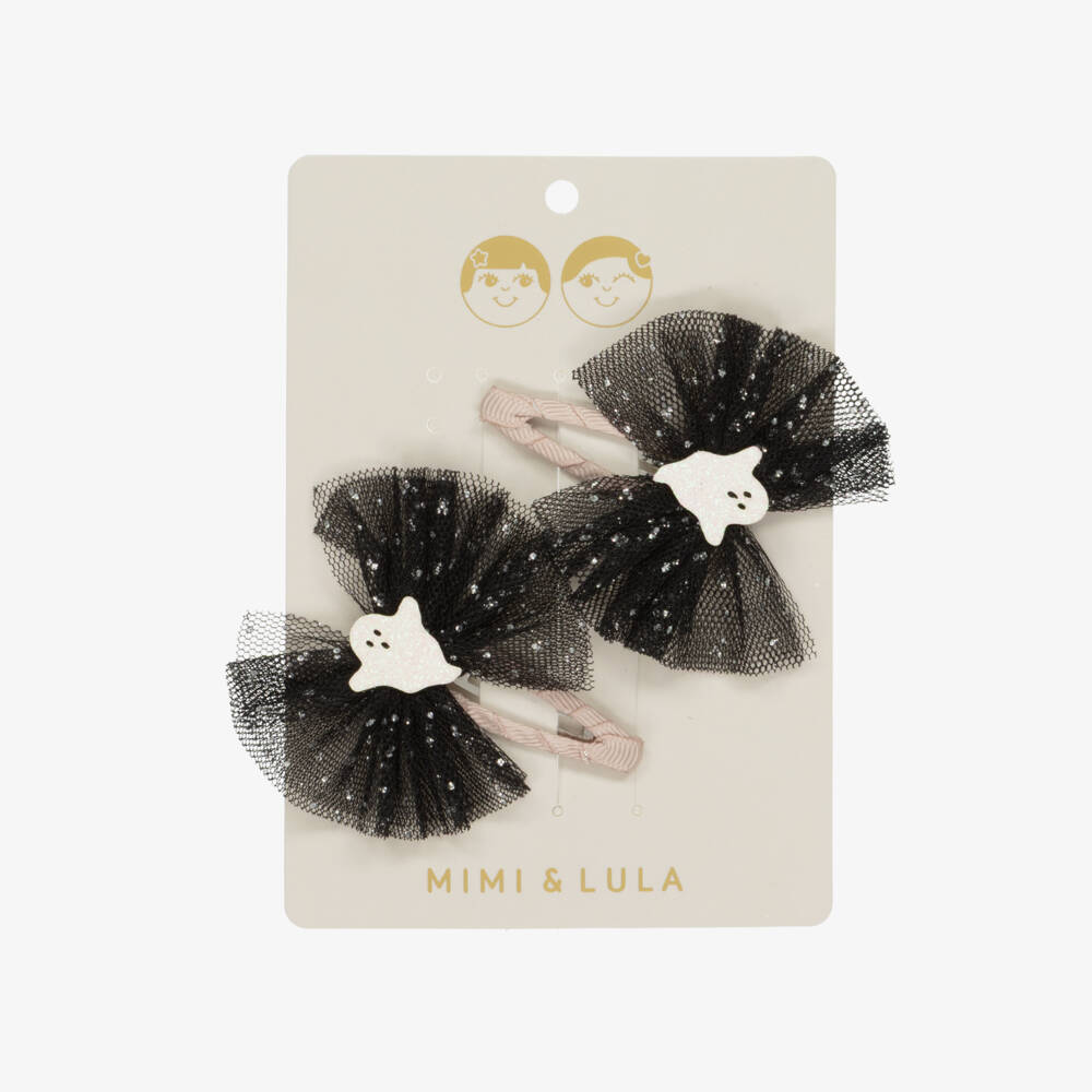 Mimi & Lula-Girls Glittery Black Tulle Hair Clips with Ghosts (2 Pack) | Childrensalon Outlet