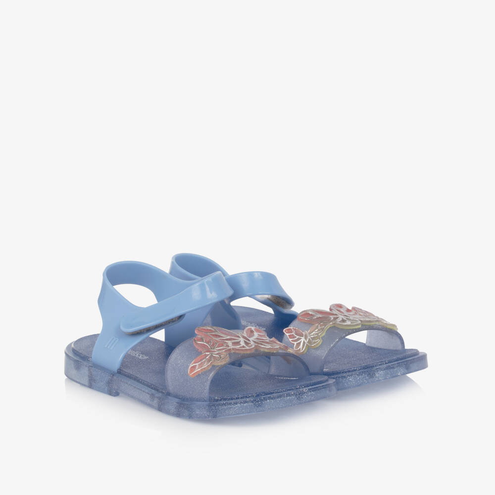 Mini Melissa-Girls Glittery Blue Butterfly Jelly Sandals | Childrensalon Outlet