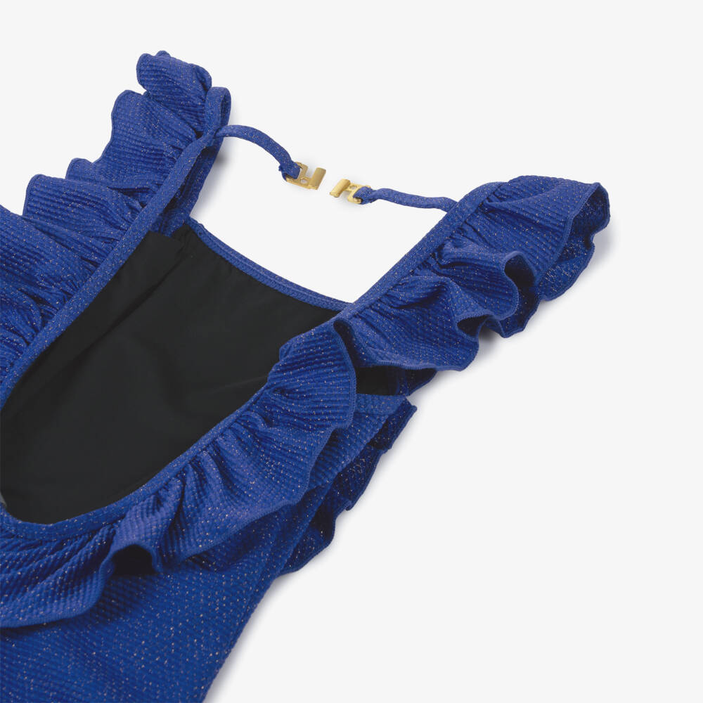 Molo-Girls Glittery Blue Ruffle Swimsuit (UPF50+) | Childrensalon Outlet