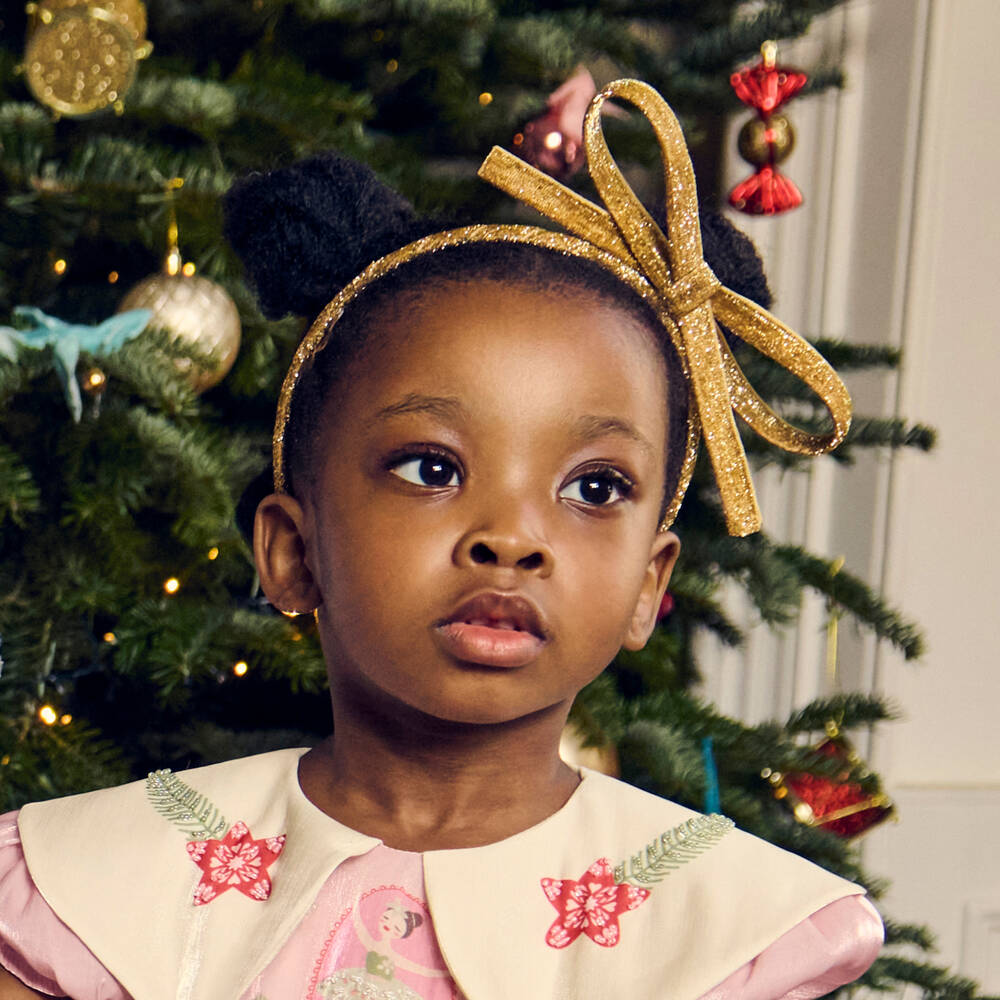 EIRENE-Girls Glittery Gold Bow Hairband | Childrensalon Outlet