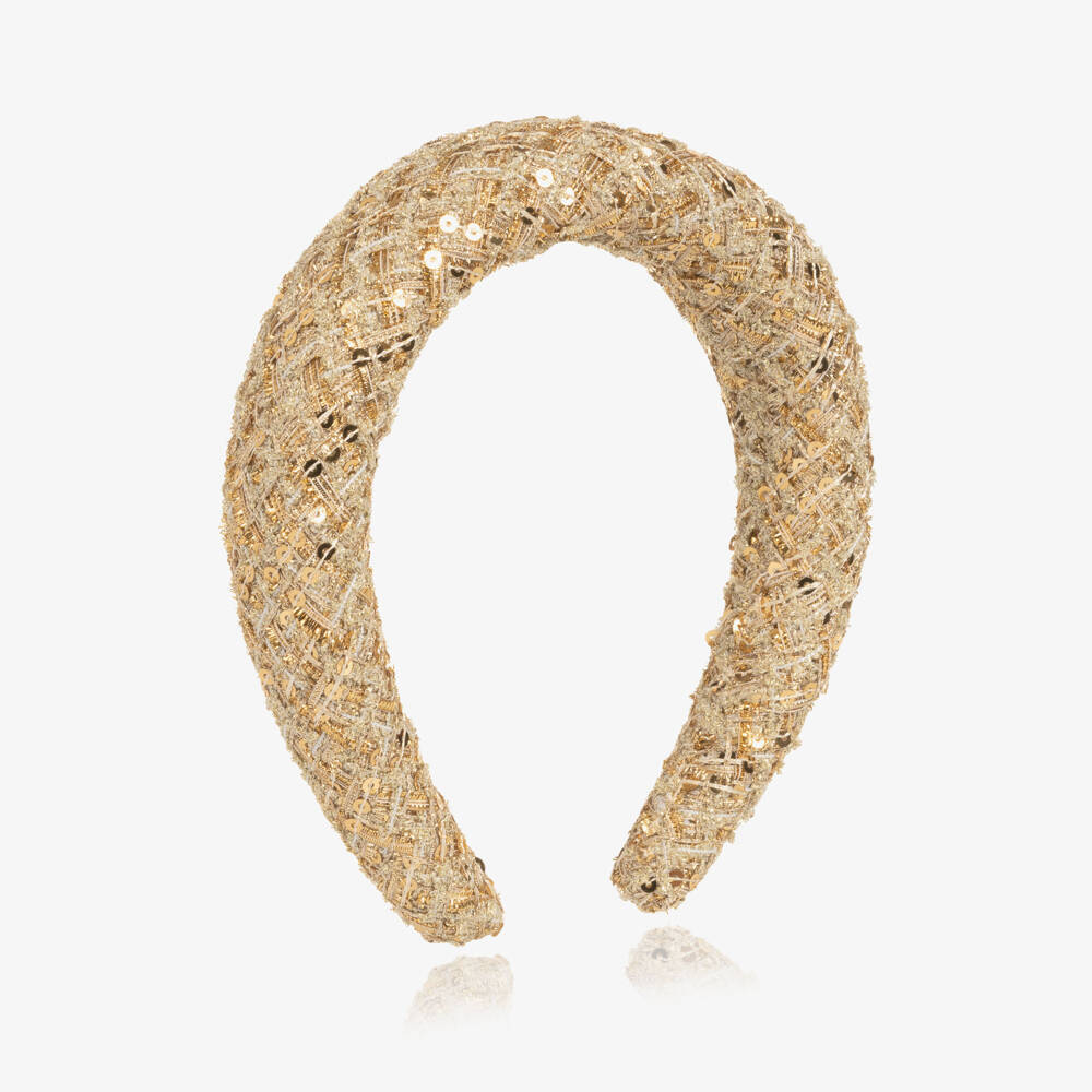 Marlo Kids-Girls Glittery Gold Tweed Hairband | Childrensalon Outlet