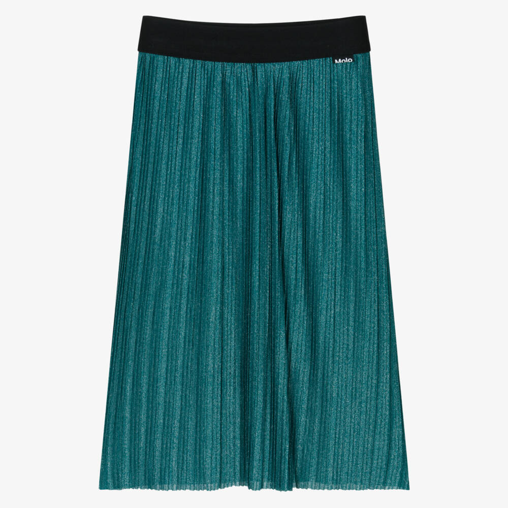 Molo-Girls Glittery Green Pleated Skirt | Childrensalon Outlet