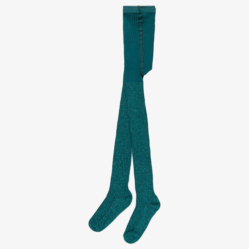 Molo-Girls Glittery Green Ribbed Tights | Childrensalon Outlet