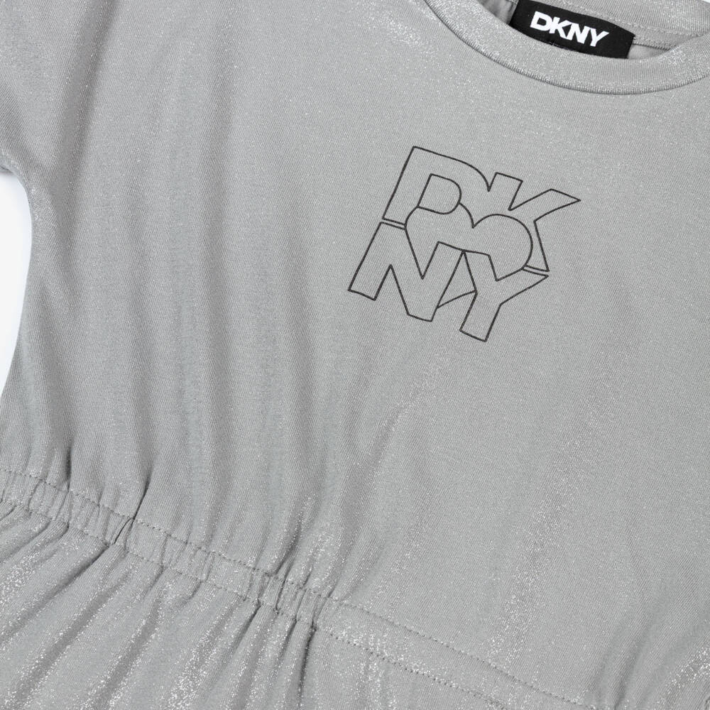 DKNY-Girls Glittery Grey Dress with Black Logo | Childrensalon Outlet
