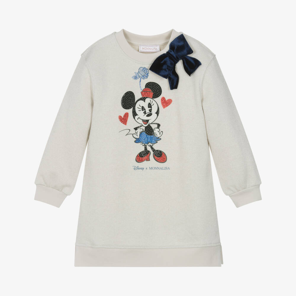 Monnalisa-Girls Glittery Ivory Cotton Minnie Mouse Sweatshirt Dress | Childrensalon Outlet