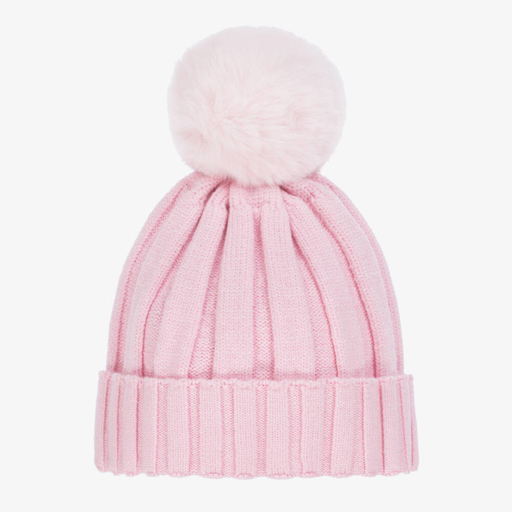 A Dee-Girls Glittery Pale Pink Chunky Knit Pom-Pom Hat | Childrensalon Outlet