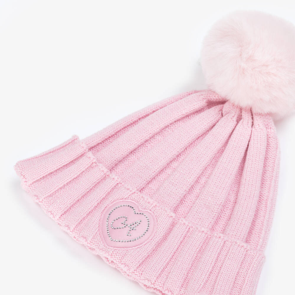 A Dee-Girls Glittery Pale Pink Chunky Knit Pom-Pom Hat | Childrensalon Outlet