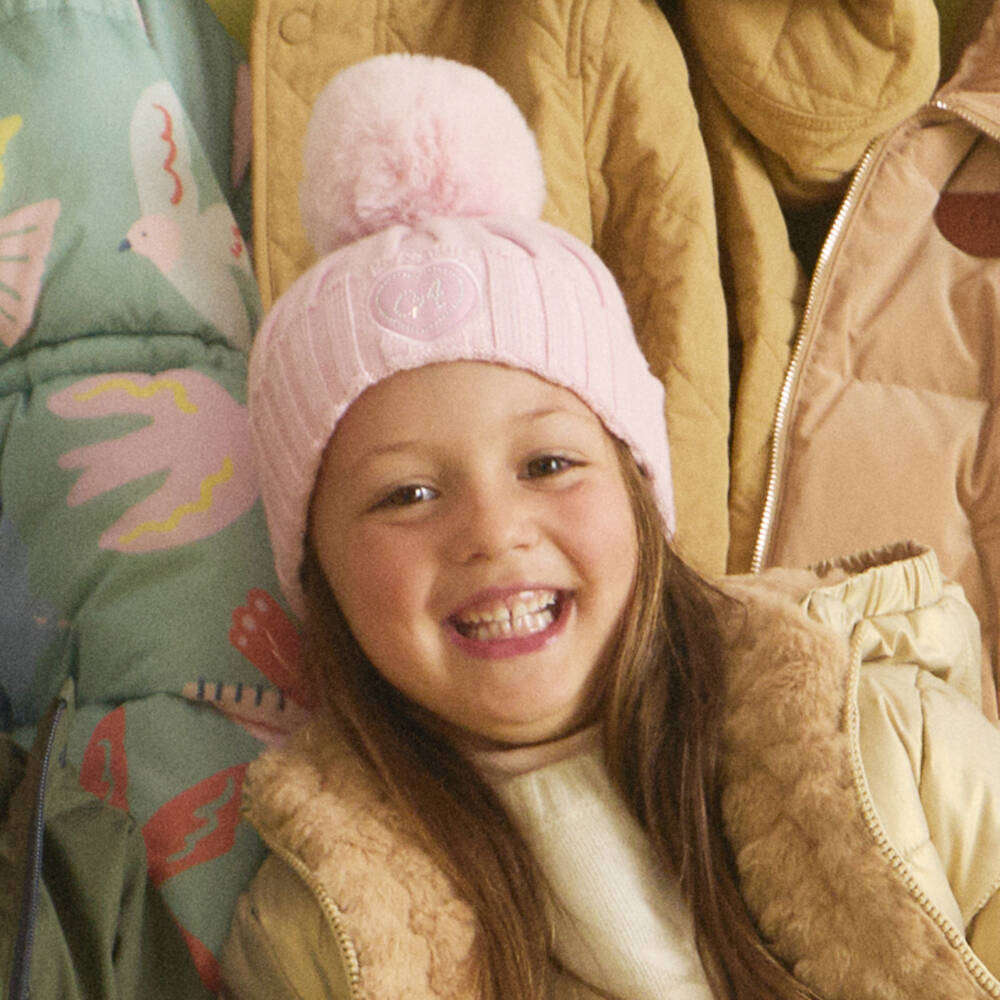 A Dee-Girls Glittery Pale Pink Chunky Knit Pom-Pom Hat | Childrensalon Outlet