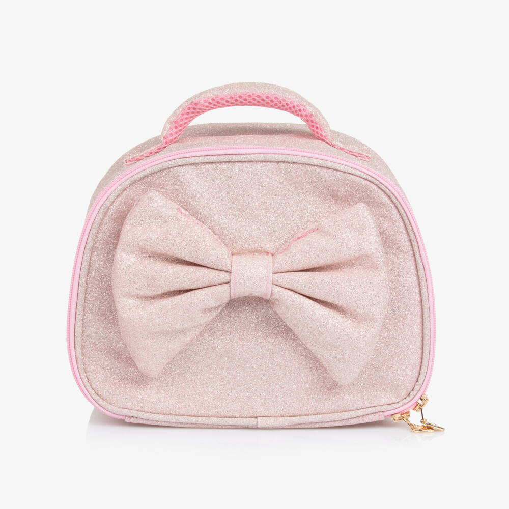 Caramelo Kids-Girls Glittery Pink Bow Lunch Bag (25cm) | Childrensalon Outlet