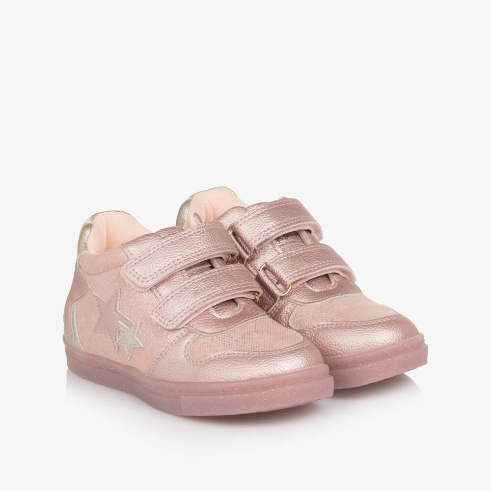 Beppi-Girls Glittery Pink Faux Leather Velcro Trainers | Childrensalon Outlet