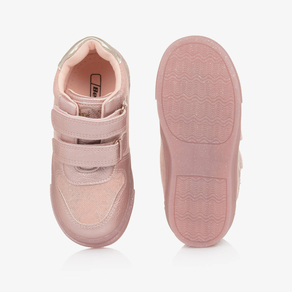Beppi-Girls Glittery Pink Faux Leather Velcro Trainers | Childrensalon Outlet