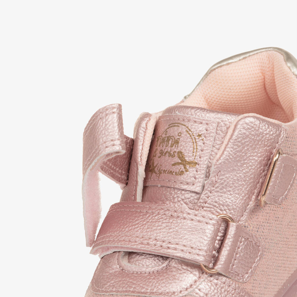 Beppi-Girls Glittery Pink Faux Leather Velcro Trainers | Childrensalon Outlet