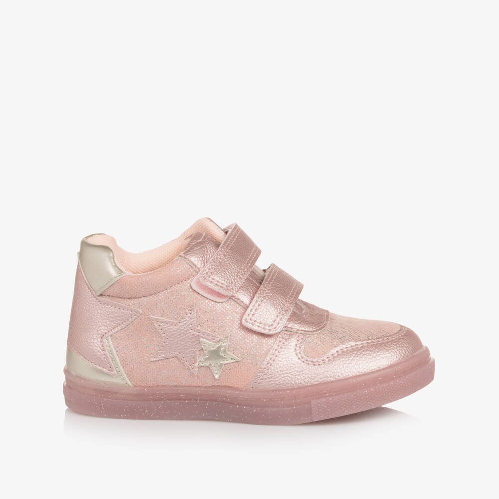 Beppi-Girls Glittery Pink Faux Leather Velcro Trainers | Childrensalon Outlet