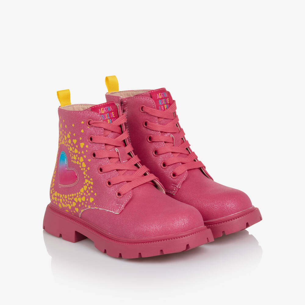 Agatha Ruiz de la Prada-Girls Glittery Pink Heart Ankle Boots | Childrensalon Outlet