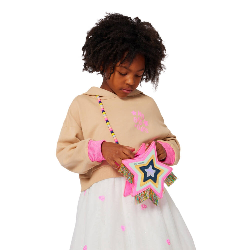 Billieblush-Girls Glittery Pink Star Bag with Fringing (18cm) | Childrensalon Outlet