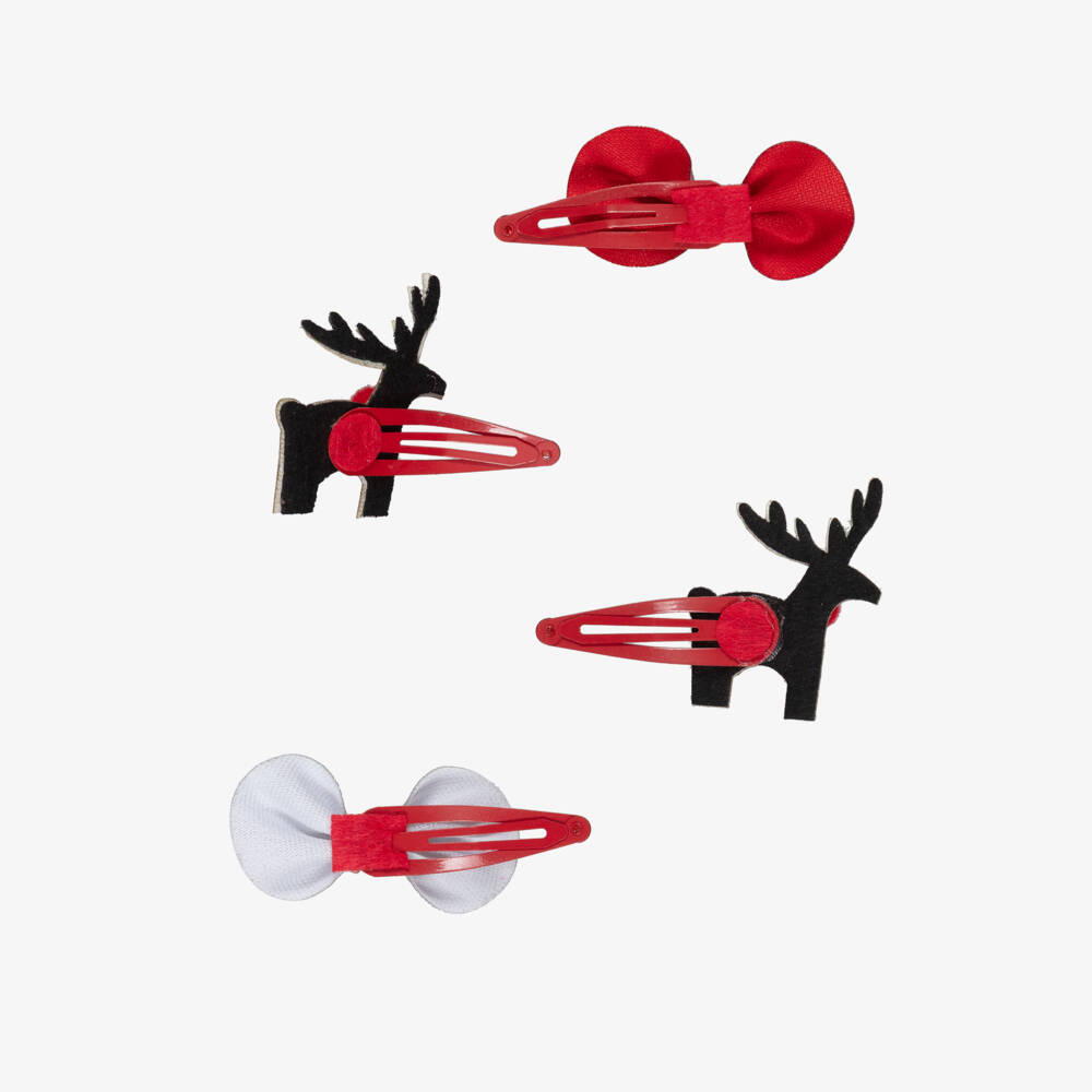 NAME IT-Girls Glittery Red Silver & Gold Christmas Hair Clips (4 Pack) | Childrensalon Outlet