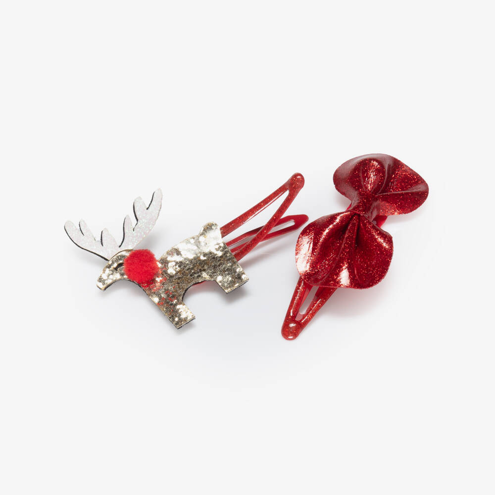 NAME IT-Girls Glittery Red Silver & Gold Christmas Hair Clips (4 Pack) | Childrensalon Outlet