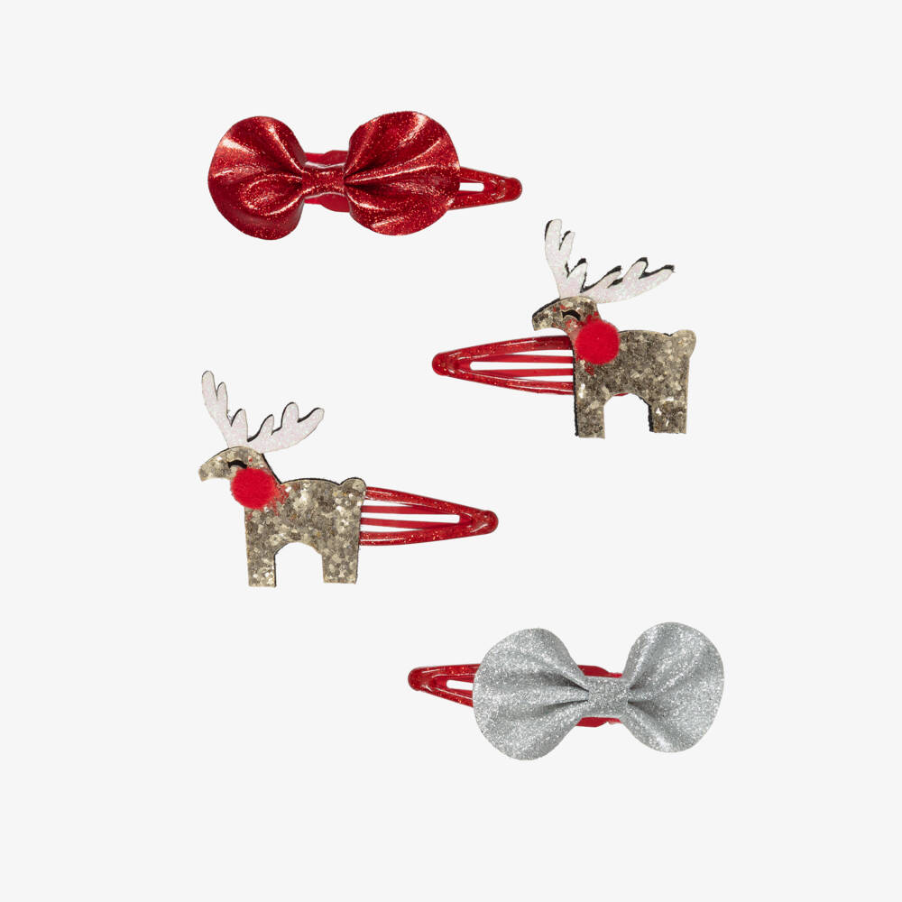 NAME IT-Girls Glittery Red Silver & Gold Christmas Hair Clips (4 Pack) | Childrensalon Outlet