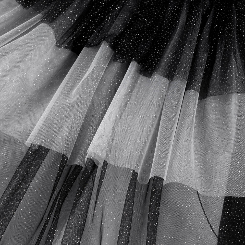 Patachou-Girls Glittery White & Black Frilly Dress with Bow | Childrensalon Outlet
